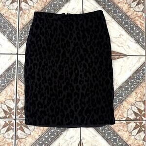 Ann Taylor Black Leopard Velvet Pencil Skirt